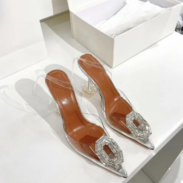 Amina muaddi begum glass transparent sandals sale