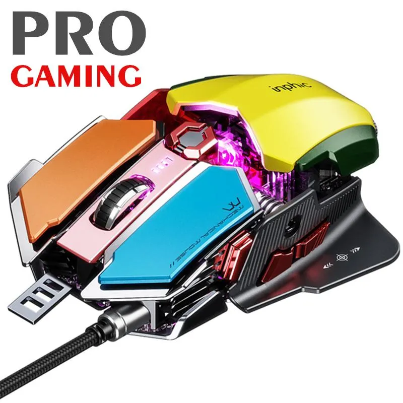Möss Pro Esport Gaming Mouse Wired Game Mouse Mute Mice 9Button Luminous Base USB Programmerbar datormus för dator PC Laptop