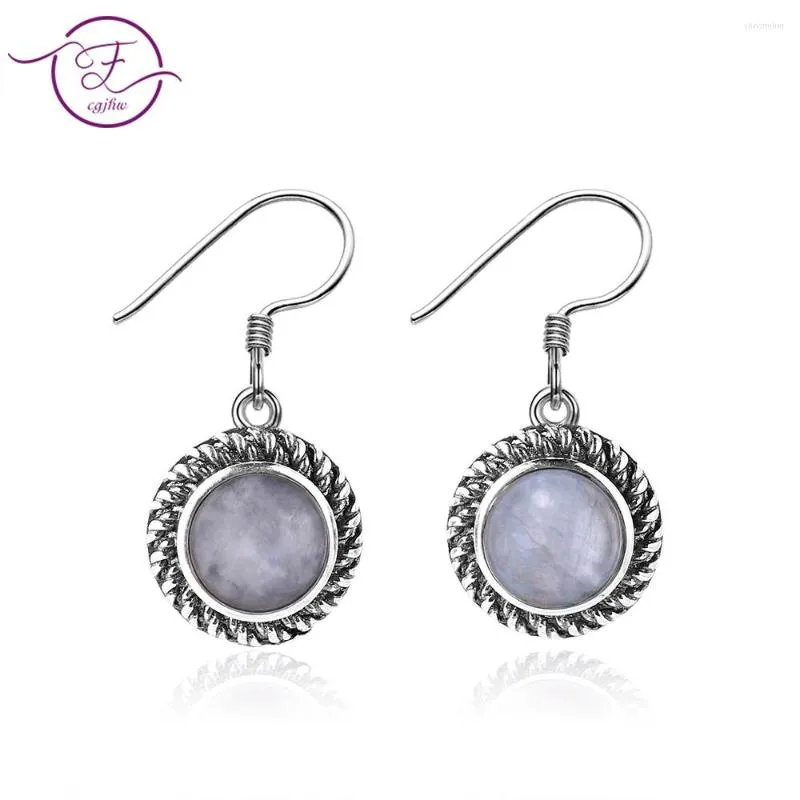 Bengelen oorbellen hoge sieraden s925 sterling zilveren druppel rond natuurlijke maansteen en paarse draak kristal party cadeau