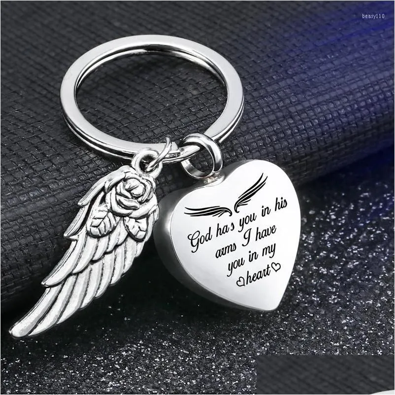 Porte-clés Longes Drôle Ailes D'ange Coeur Urne Pendentif Cendres Porte-clés En Acier Inoxydable Accessoires De Haute Qualité Drop Delivery Fashio Dhd2F