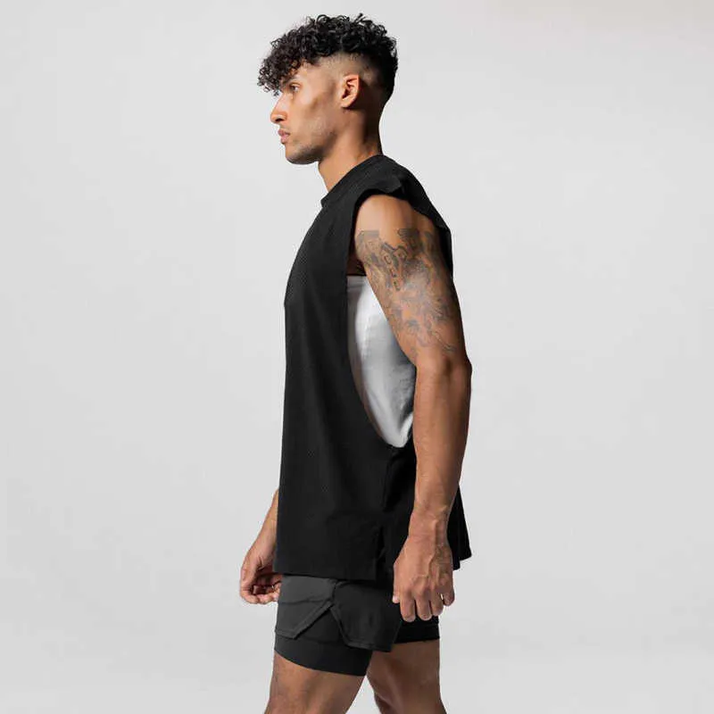 Mens T Shirts Mens Summer Gym Shirt Open Side Cut Off Mesh