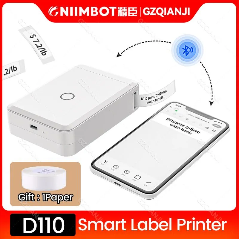 Printers D110 Niimbot Label Sticker Mini Printer Wireless Mobile Machine Maker with White Color Transparent Paper Rolls Cheaper Then D11