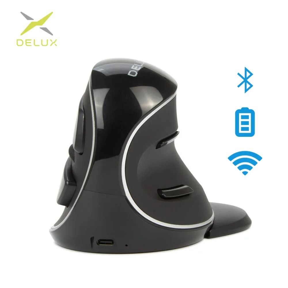 Mice DELUX M618PD Wireless Ergonomic Vertical Mouse Bluetooth + 2.4Ghz 4000DPI Rechargeable 6 Buttons Mice For PC Laptop