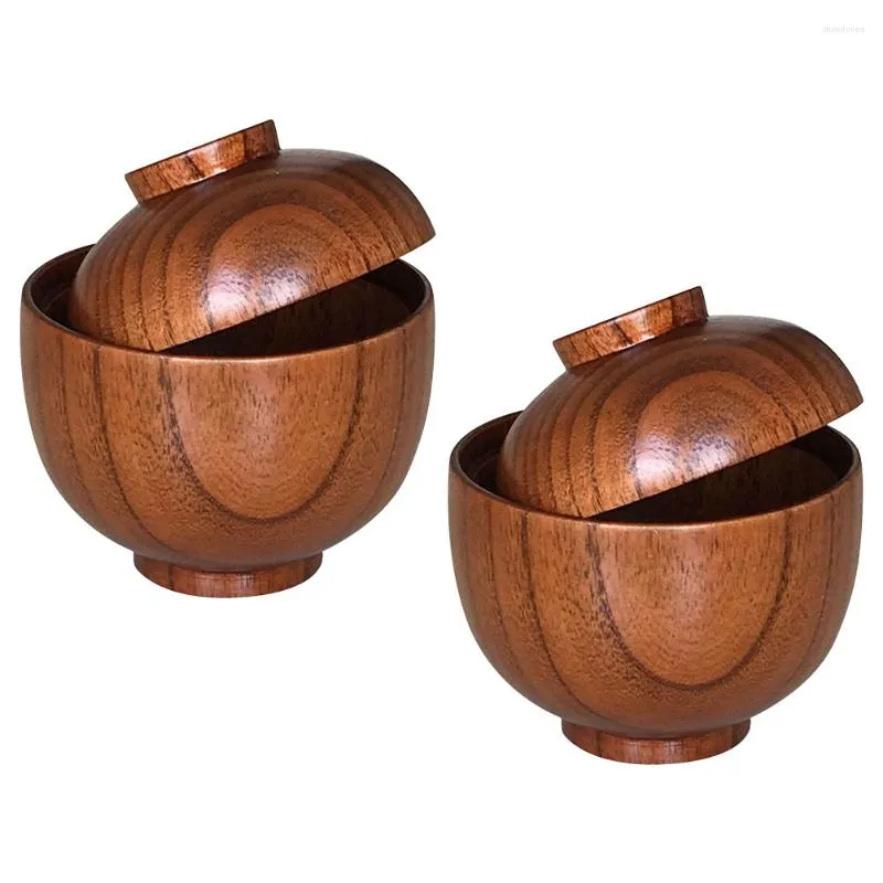 Bowls 2 Pcs Wooden Bowl Lid Utensils Eating Candy Rice Salad Round Lids Instant Noodle Tableware