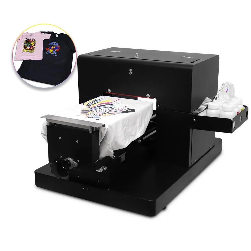 Imprimantes Imprimante DTG A4 taille 6 couleurs directement au vêtement Tshirt Machine d'impression à plat pour vêtements sombres et légers de haute qualité