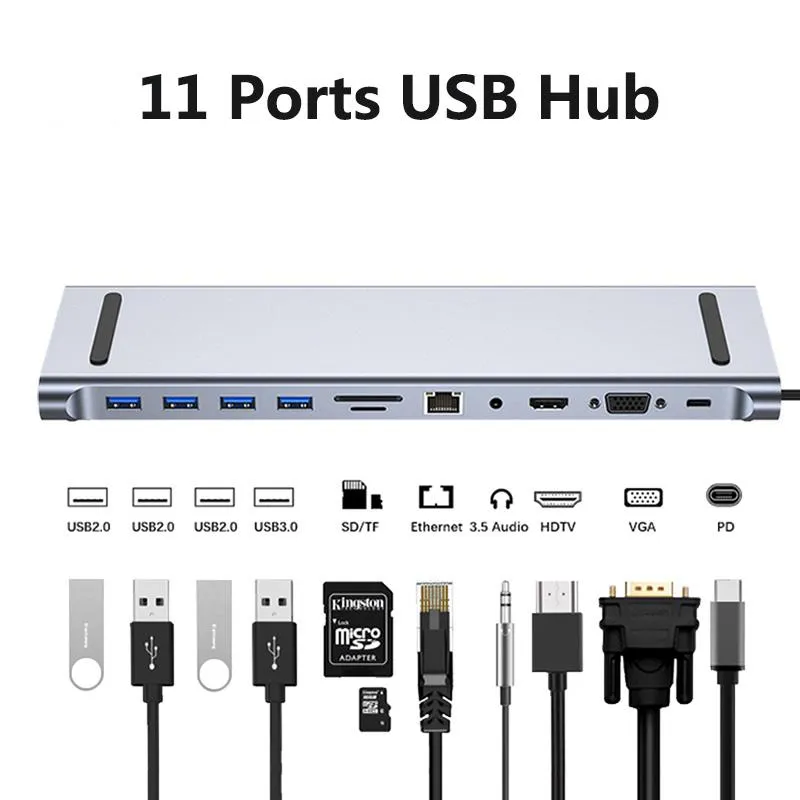 Estações Multiportes Hub da estação de ancoragem USB C com adaptador de carregador rápido em PD HDMicompatível para MacBook Air Matebook Pro Acessório de laptop