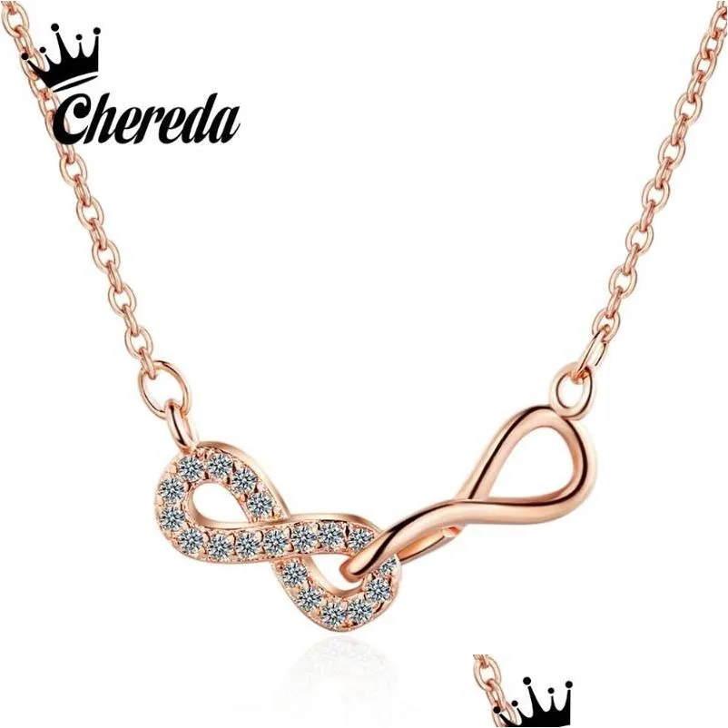 Naszyjniki wisiorek chereda genialny sześcien cyrkon Naszyjnik Nieskończoność Choker Femme Rose Gold Collars Women Lover Fashion Jewelry Dhbfa