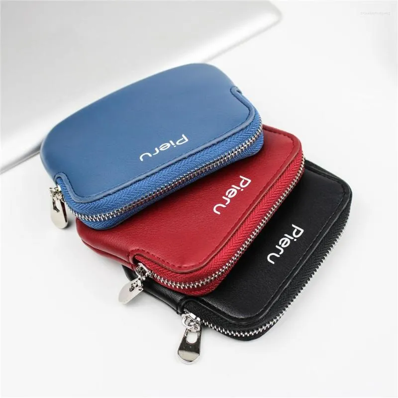 Portefeuilles PU Leather Card Holder Zipper Business Case Men Credit Mini Key Wallet Coin Portemonnee Women's Soft Polyester Fiber 2023