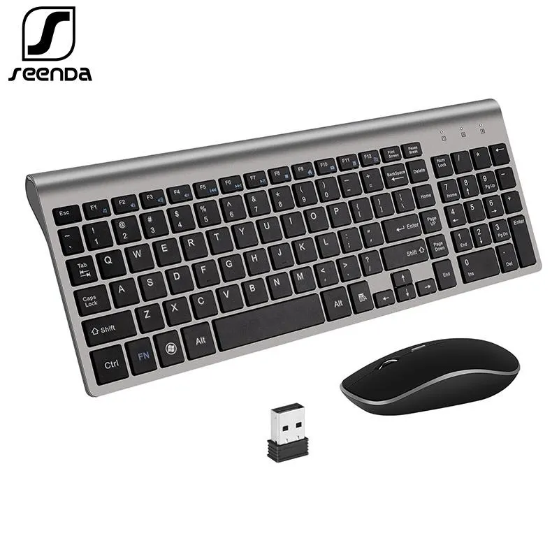 Combos SeenDa Russian Spain Wireless Keyboard and Mouse Combo 2.4G Full Size Silent Button Keyboard Mouse Set for Laptop PC Computer