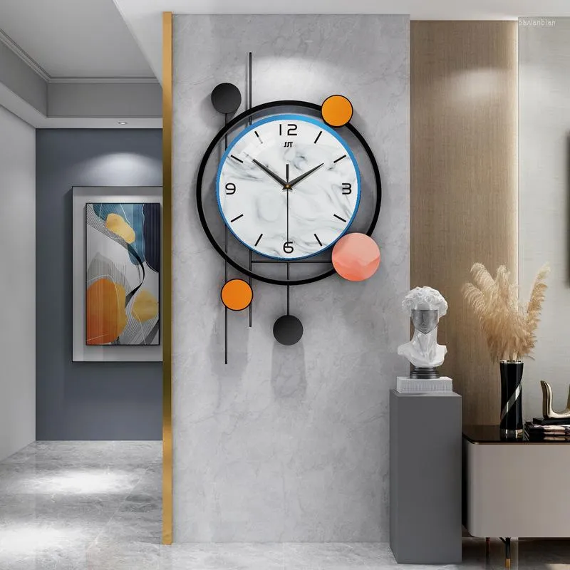 Zegary ścienne pomarańczowe i białe światło luksusowy zegar nordycki domowy dekoracje salonu