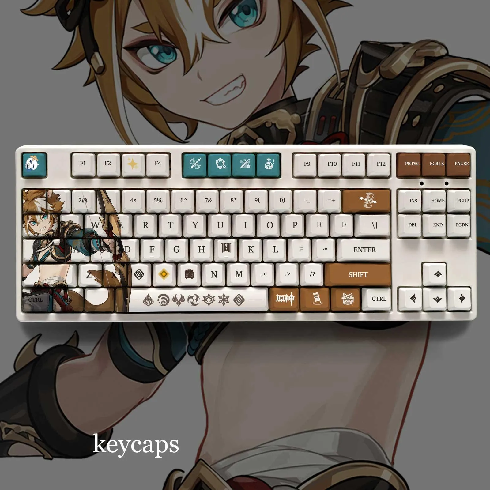 Combos Genshin Impact موضوع Gorou PBT Keycaps 108 مفاتيح تم تعيينها لـ 61 87 104