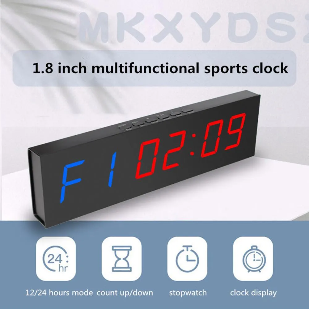 Clocks Gym Timer LED Interval Timer Digital Countdown Wall Clock Fitness Timer 1.8Inch Digits Down/Up Clock Stopwatch for Home