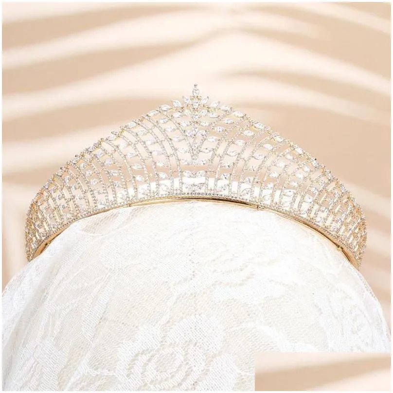 Hårklämmor Barrettes Tirim FL Zirconia Wedding Crown Jewelry Bridal Headpiece Woman Baroque Crystal Tiaras Headwear Crowns Drop de Dhhxk