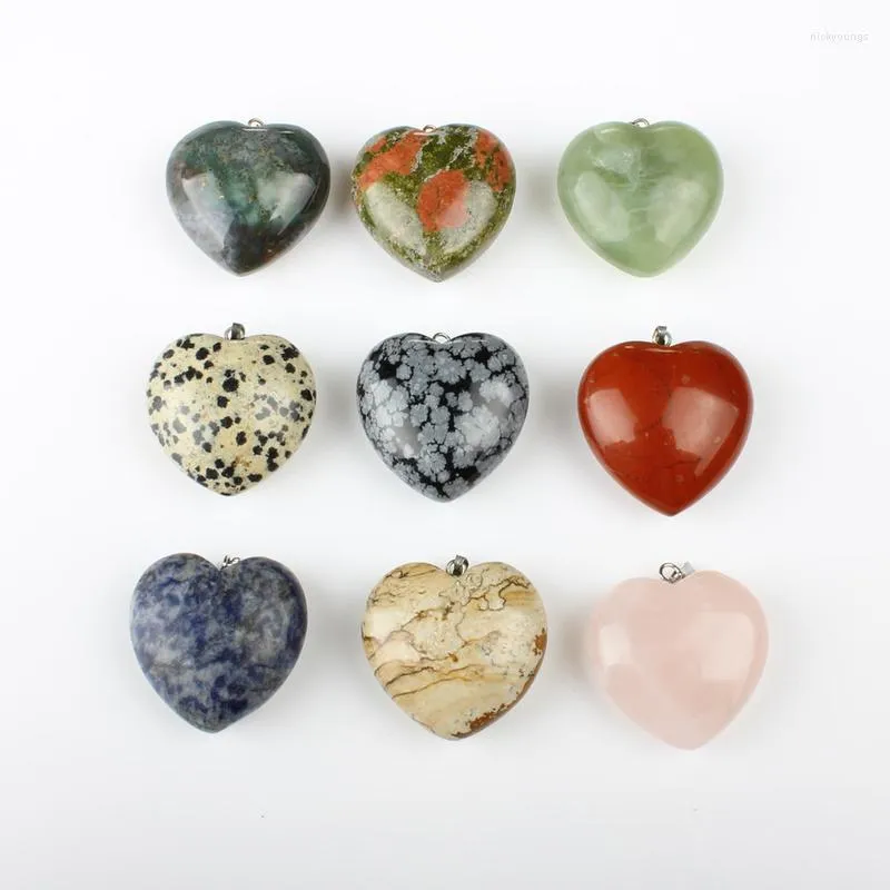 Charms 2pcs naturais semipreciosos de pedra colorida amor jóias em forma de coração Fazendo acessórios pendentes de liga de colar diy assados ​​por manutenção