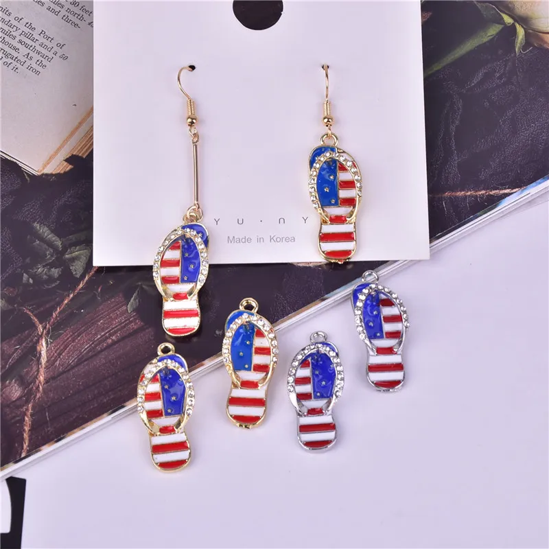 10pcs/lot America USA Flag Slippers Metal Charmsかわいいイヤリングブレスレットジュエリーの魅力を作るバルクアイテム卸売ロット