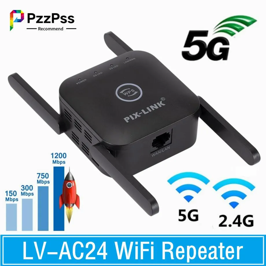 Routrar 2.4G/5G WiFi Repeater WiFi Extender 1200Mbps WiFi Amplifier Wireless Long Range WiFi Booster WiFi Repeater Signal WiFi Extender