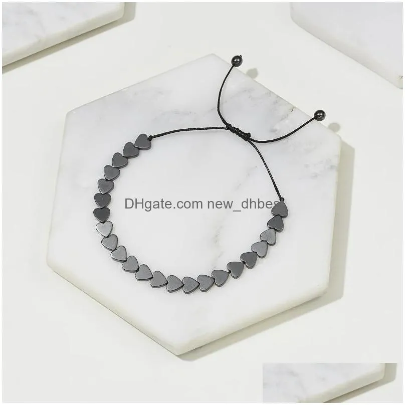 Perlé Strand Vente Creative Love Flat Beads Round Black Gallstone Bracelet tissé à la main Personnalité Réglable Drop Delivery Jewelry Dhaht