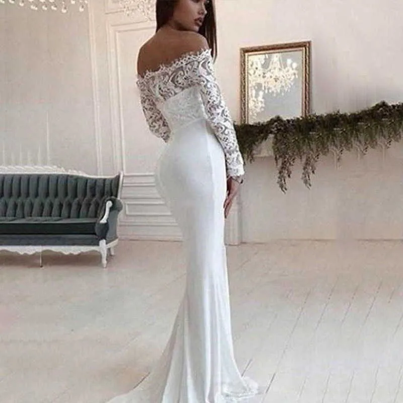 French Lace Wedding Dress Elegant Long Evening Gown for Women