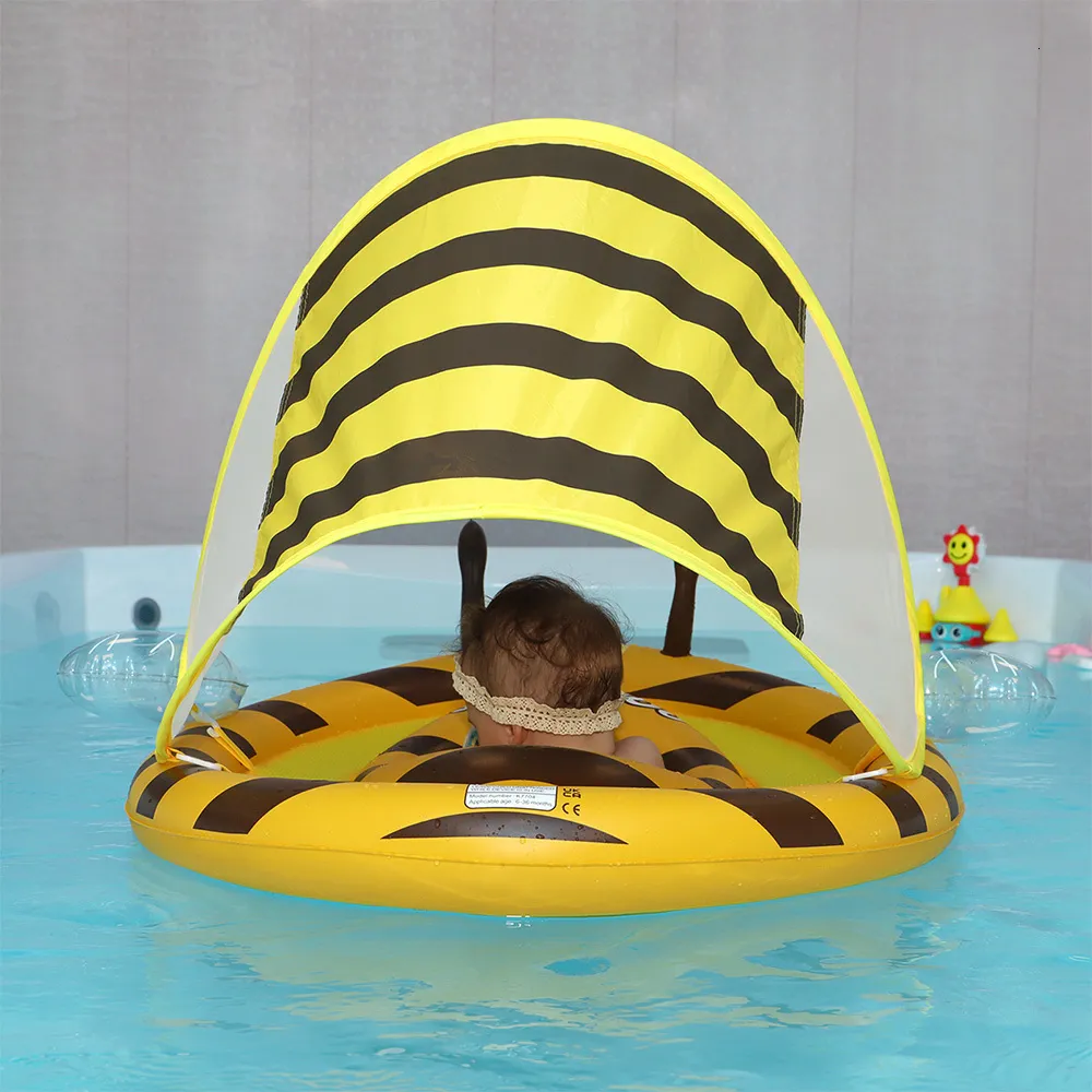 Baby Inflatable Swimming Float with Canopy Toddlers Water Fun Activity Center Foldable Swim Pool Seat