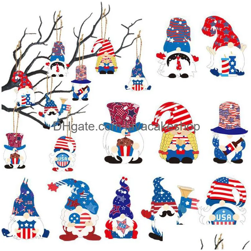 Other Festive Party Supplies Usa Independence Day Hanging Ornament Gnomes Heart Starshaped Red White Blue 4Th Of Jy Decoration Dro Dhjth