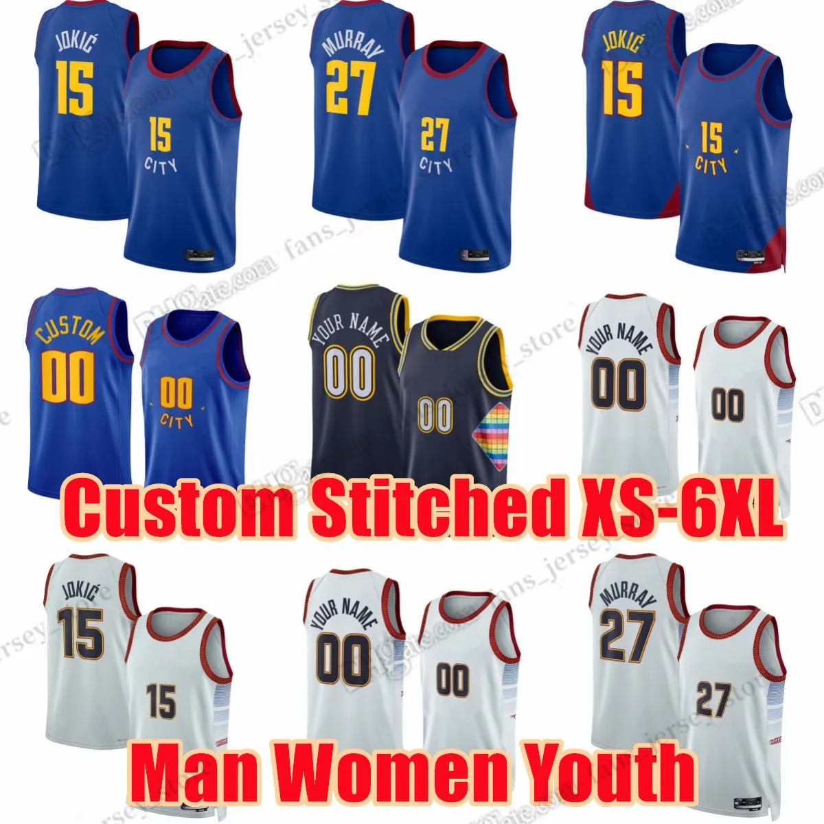 Jeunesse Homme Femme XS-6XL Maillots de basket cousus Jokic Jamal Murray Aaron Gordon Kentavious Caldwell-Pope Michael Porter Jack Blanc Vert Smith Nnaji Jackson