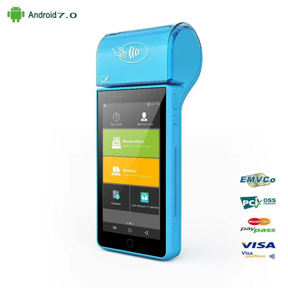 Skrivare Pekskärm Display 4G WiFi Bluetooth IC -kortläsare Magnetkortläsare NFC Android POS Machine med termisk skrivare