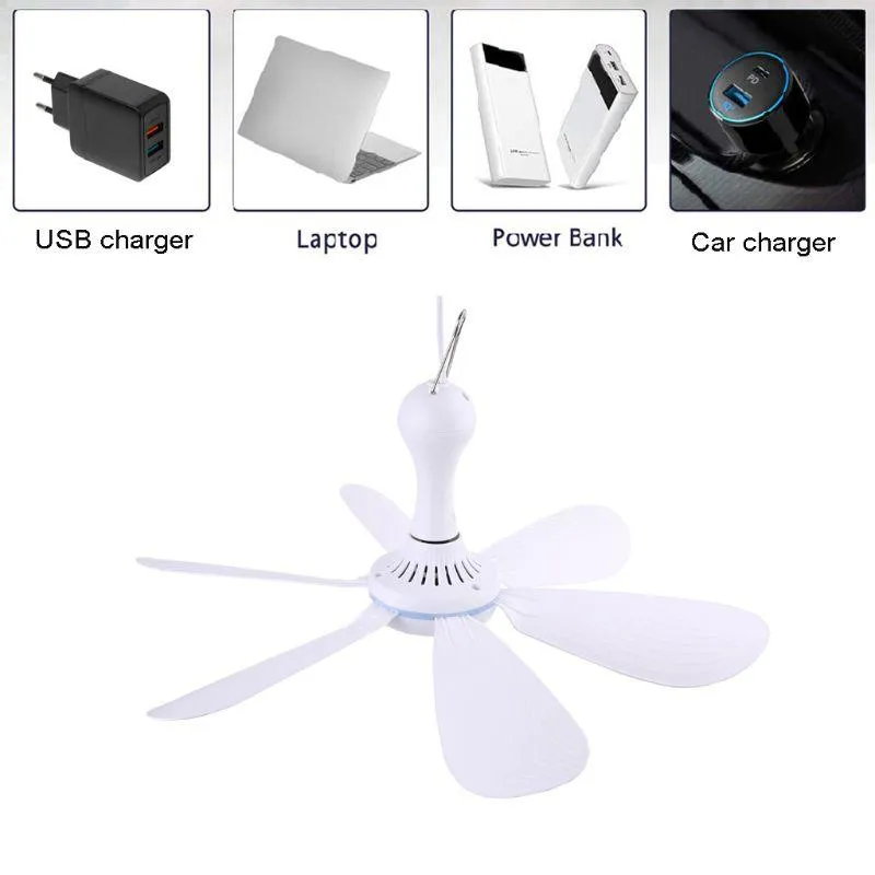 Gadgets 6 bladeren 5V USB plafondventilator luchtkoeler hangende USB aangedreven 16,5 inch tentventilatoren voor kamperen buiten slaapzaal thuisbed