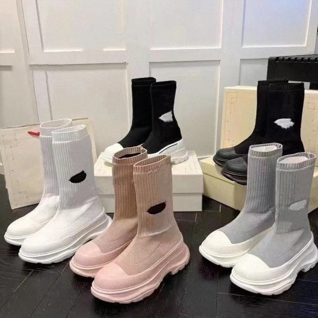 أعلى مصمم فاخرة أحذية الحياكة الحذاء بالجرافيتي فقي Slick Men Women Casual Scual Soil Platform Half Boots White Black Trainers 35-40nldl#