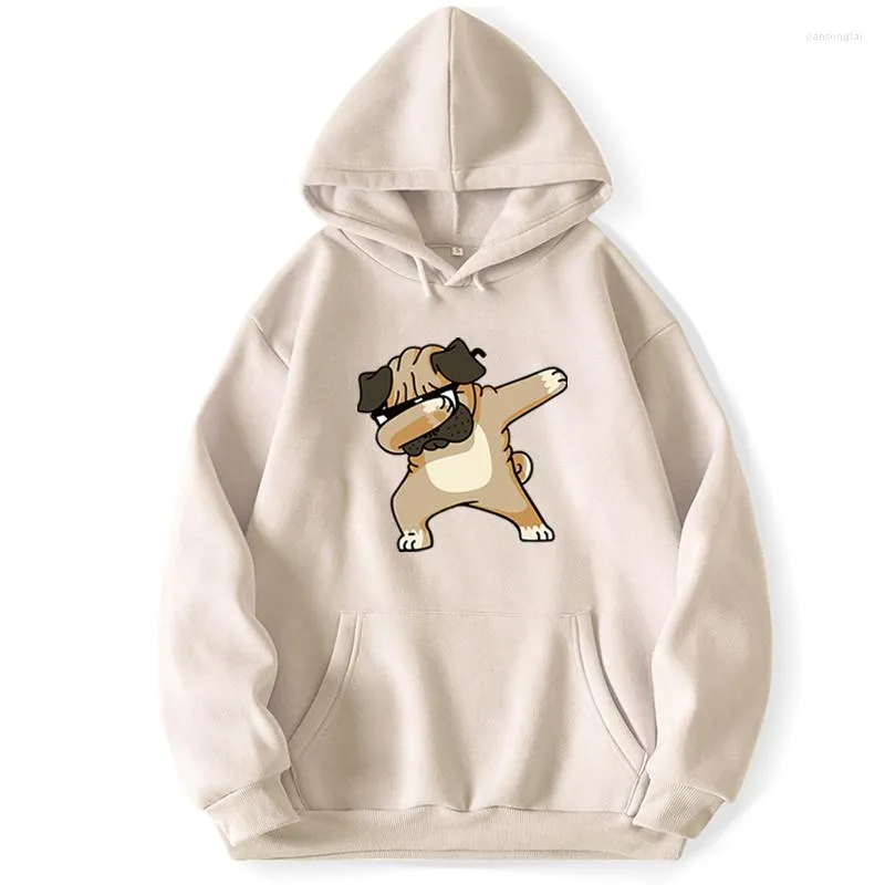 Mäns hoodies dabbing mops djur dans hip hop hund roliga män huva tröjor höst vinter hålla varma pullover hoppare tröja
