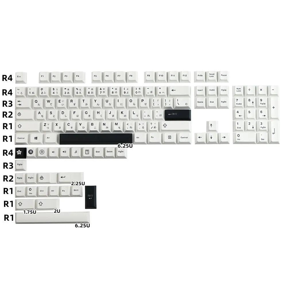 Combo's PBT KeyCap Minimalistische zwarte witte Japanse KeyCaps Cherry Profile 129 Sleutels voor mechanisch en optisch gamingtoetsenbord