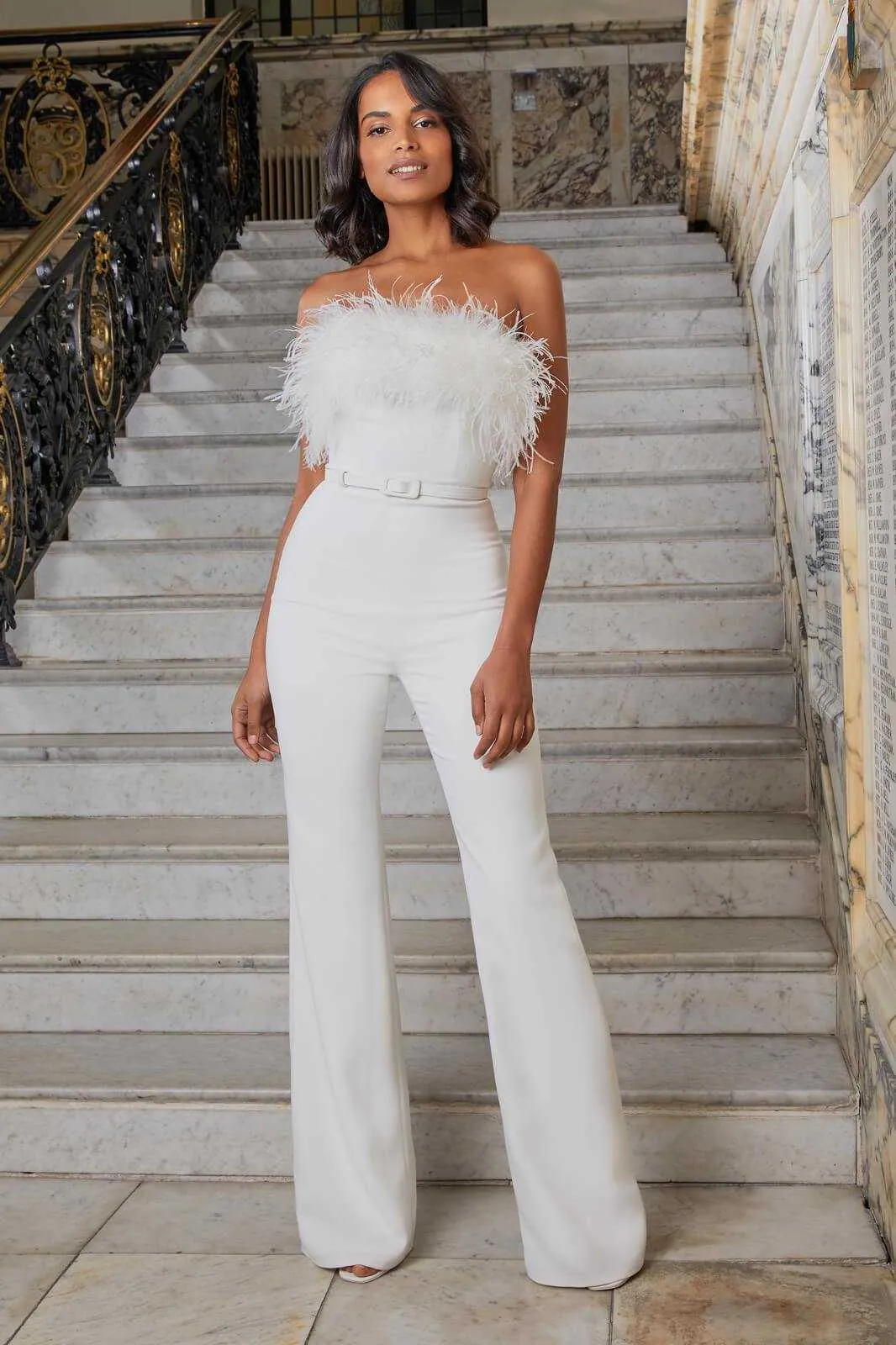 Jumpsuit Women Elegant Long Jumpsuit Strapless Slash Neck Feather Tube Top Fashion Party Night Evening Jumpsuit 2022 Summer