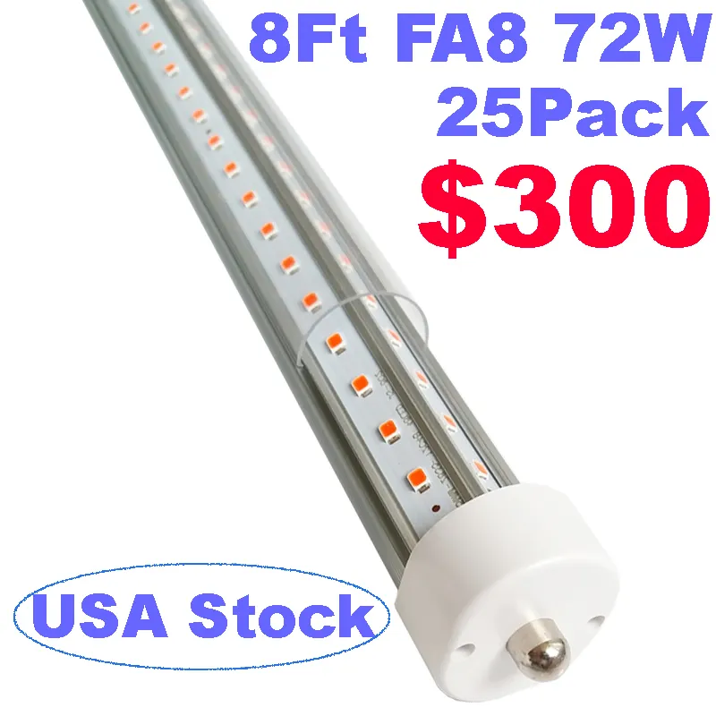 8 أقدام مصابيح LED 72W 9000LM 6500K أبيض بارد ، سوبر مشرق ، T8 T10 T12 TUPELIGHTS ، V 8 قدم LED ضوء 270 زاوية ، FA8 مصابيح LED واحدة ، غلاف واضح Usastar