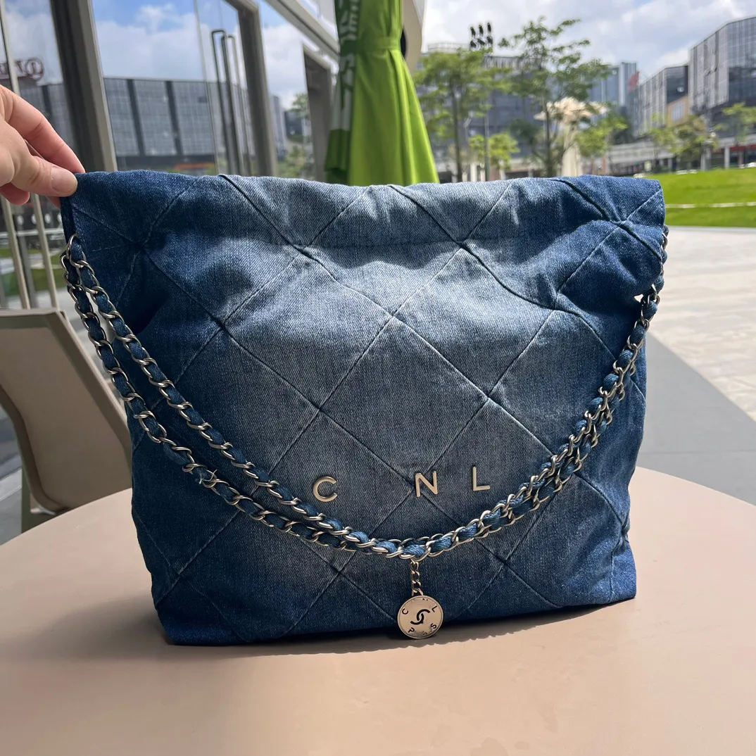 Womens Quilted Denim Chain Shoulder Bag Paris Brand Fashion