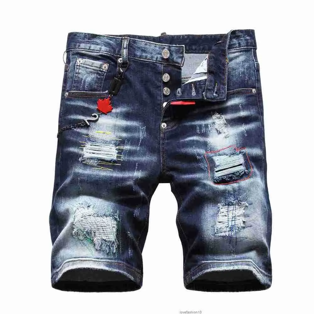 Chaopai Ds2 Quarter Shorts Colorful Embroidered Thread Broken Hole Patch Hanging Rope Decoration Denim Pants for Men04g5