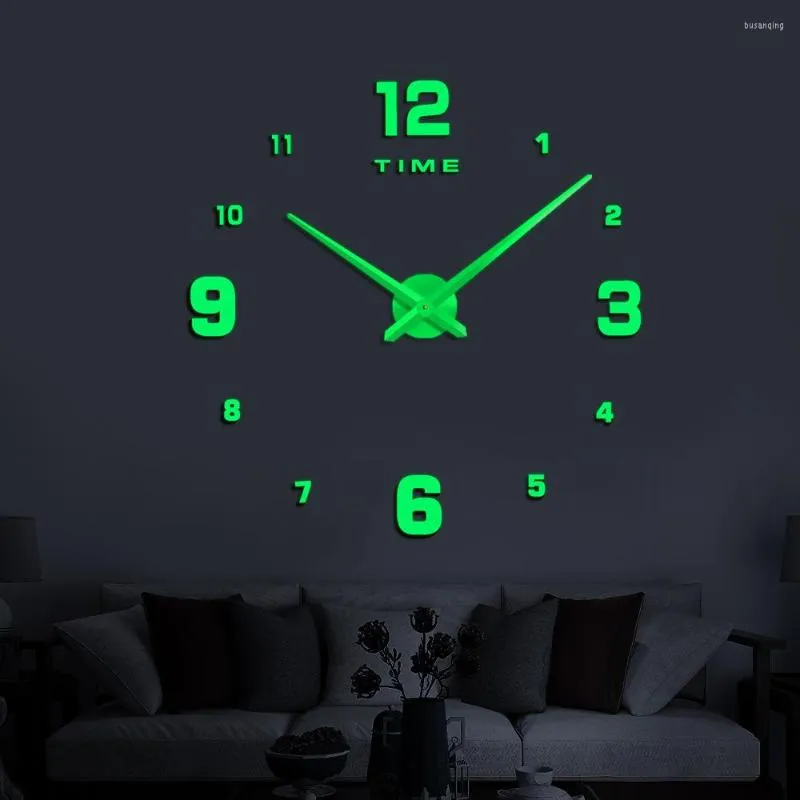 Relojes de pared, reloj 3D luminoso grande, pegatina de espejo acrílico grande, reloj de cuarzo DIY a la moda, decoración del hogar, pegatinas para el salón