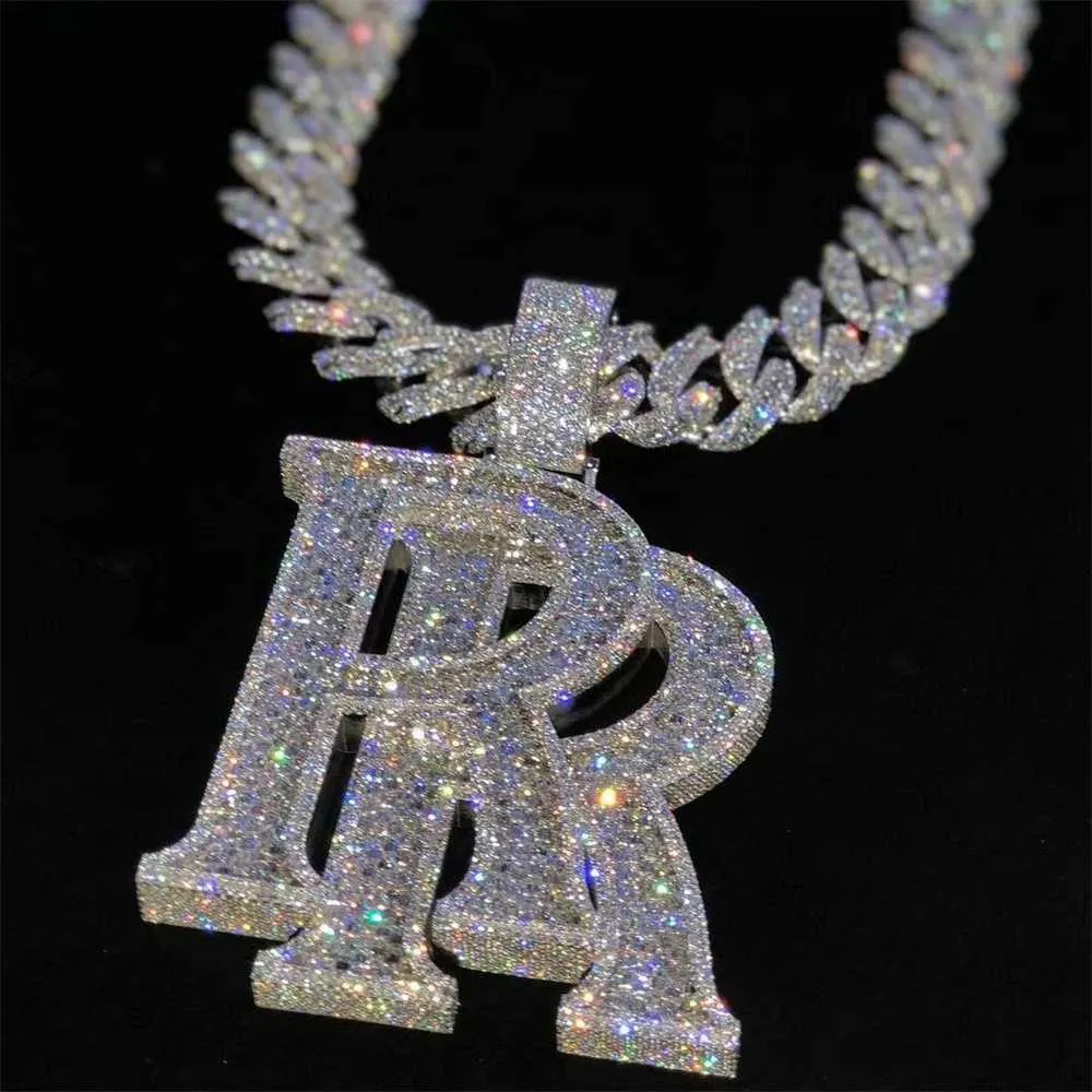 Iced Out Baguette Initial VVS Moissanite Pendant Custom Hip Hop Hip Hop