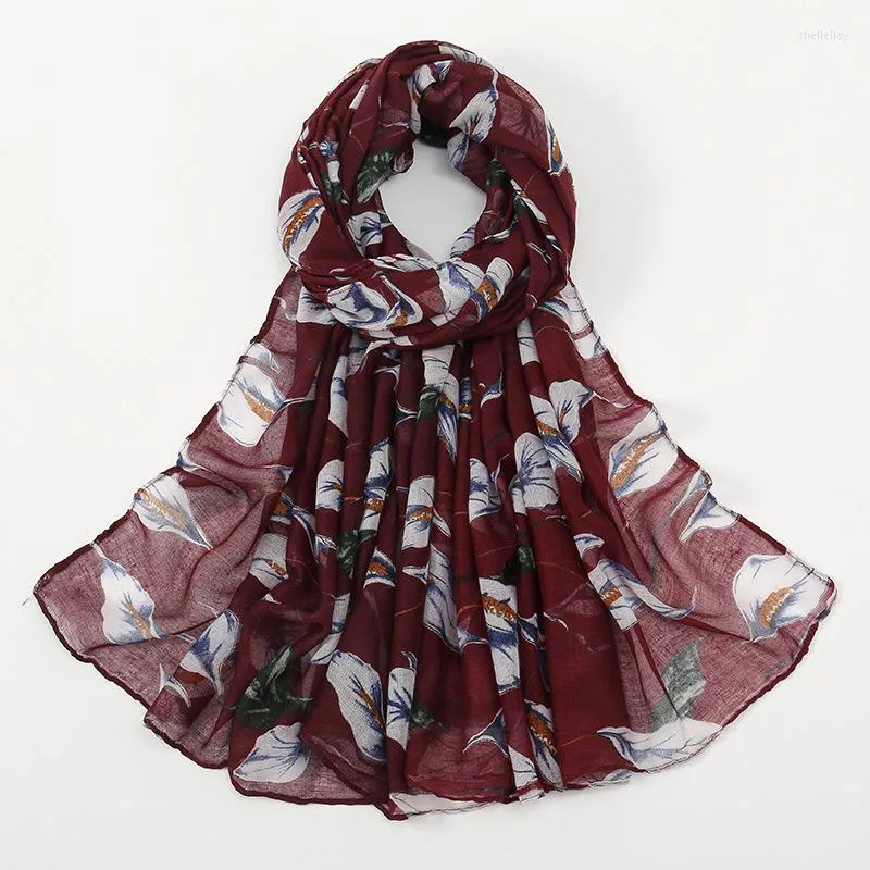 Scarves 2023 Spain Lovely Retro Floral Viscose Scarf High Quality Voile Shawls And Wraps Pashmina Stole Long Soft Muslim Hijab 180 90Cm