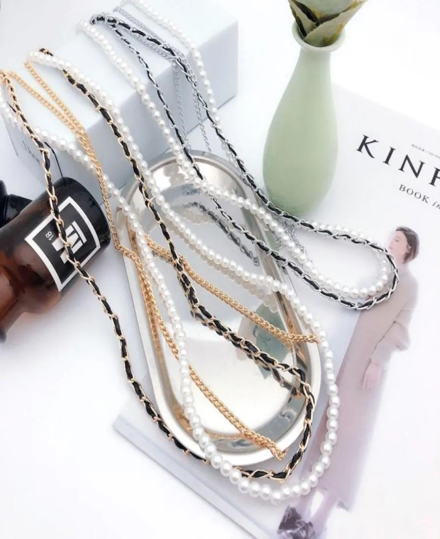 Luxurious Eyeglasses Chains Three Lines Artificial Pears White