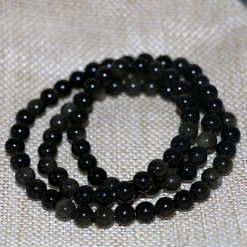 Link Bracelets High Quality Natural Black Obsidian 6mm Round Stone Beads Multilayer For Men Women Elegant Jewelry 18inch B2897