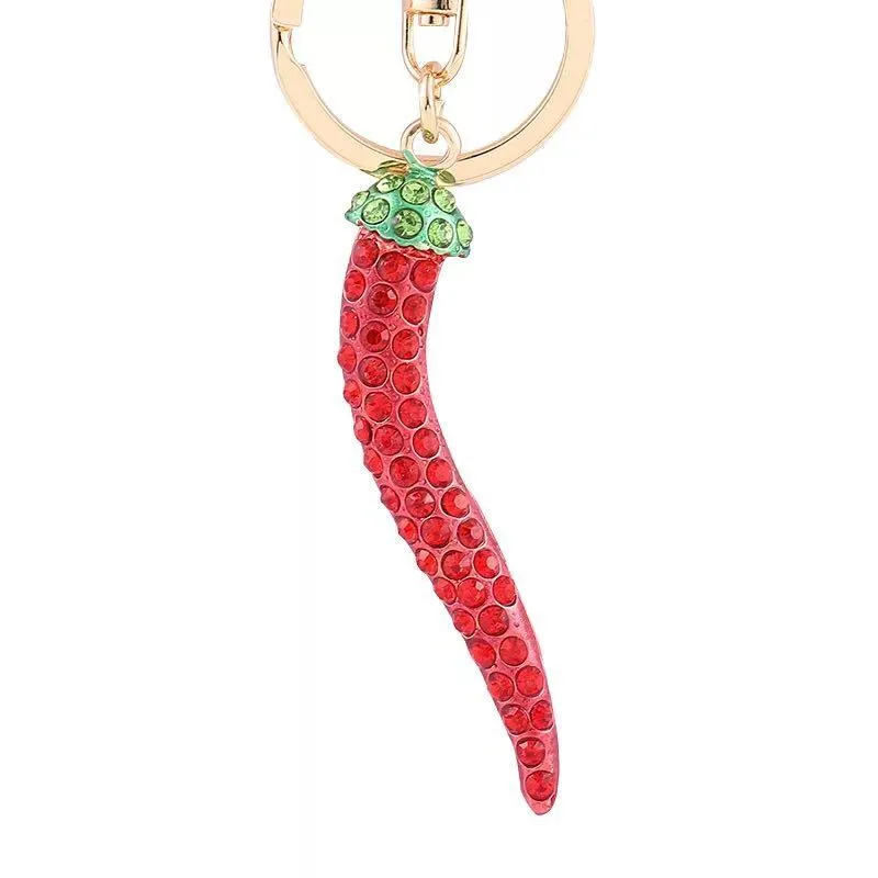 Keychains Creative Crystal Chili Keychain Leuke groenteauto sleutelring vrouwelijke tas hanger accessoires kleine meisje cadeau charme sieraden