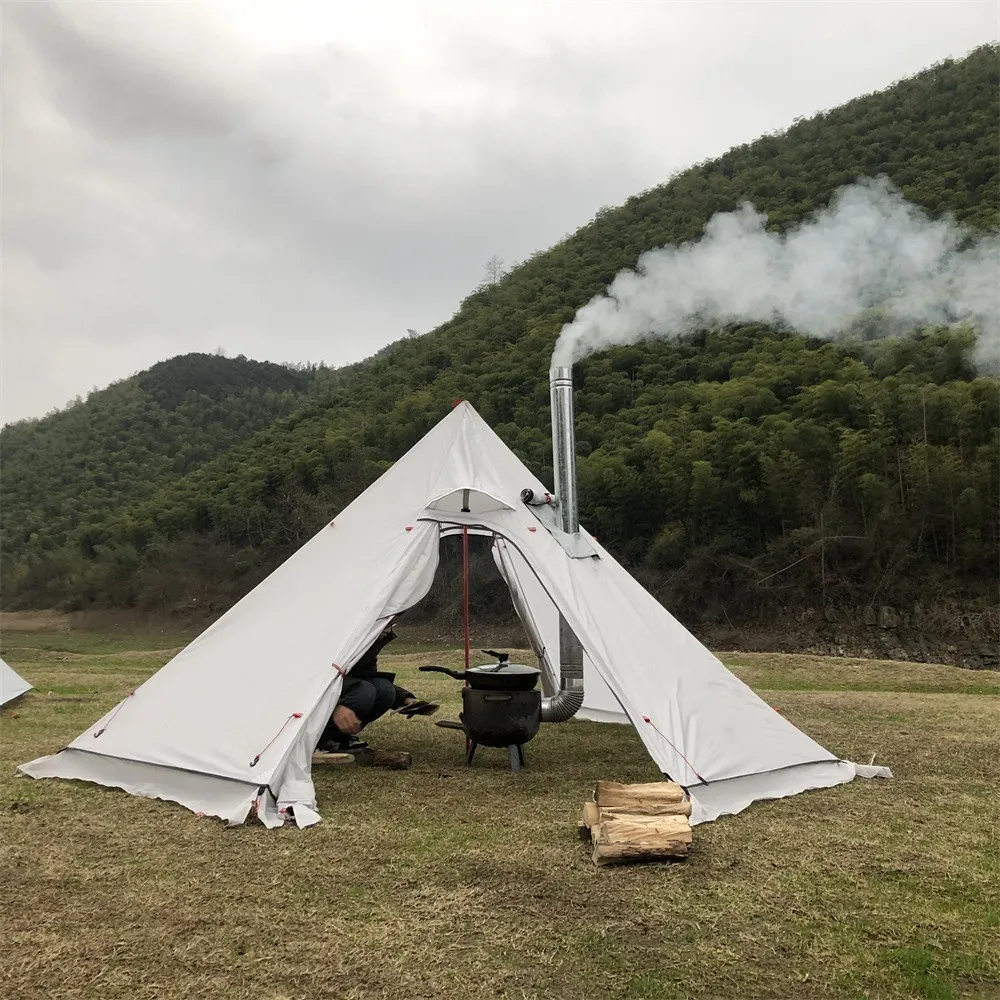 Tält och skyddsrum 3-4 Person Pyramid Tent Shelter Ultralight Outdoor Camping Teepee med snödjol med skorsten hål vandring ryggsäck tält 230526