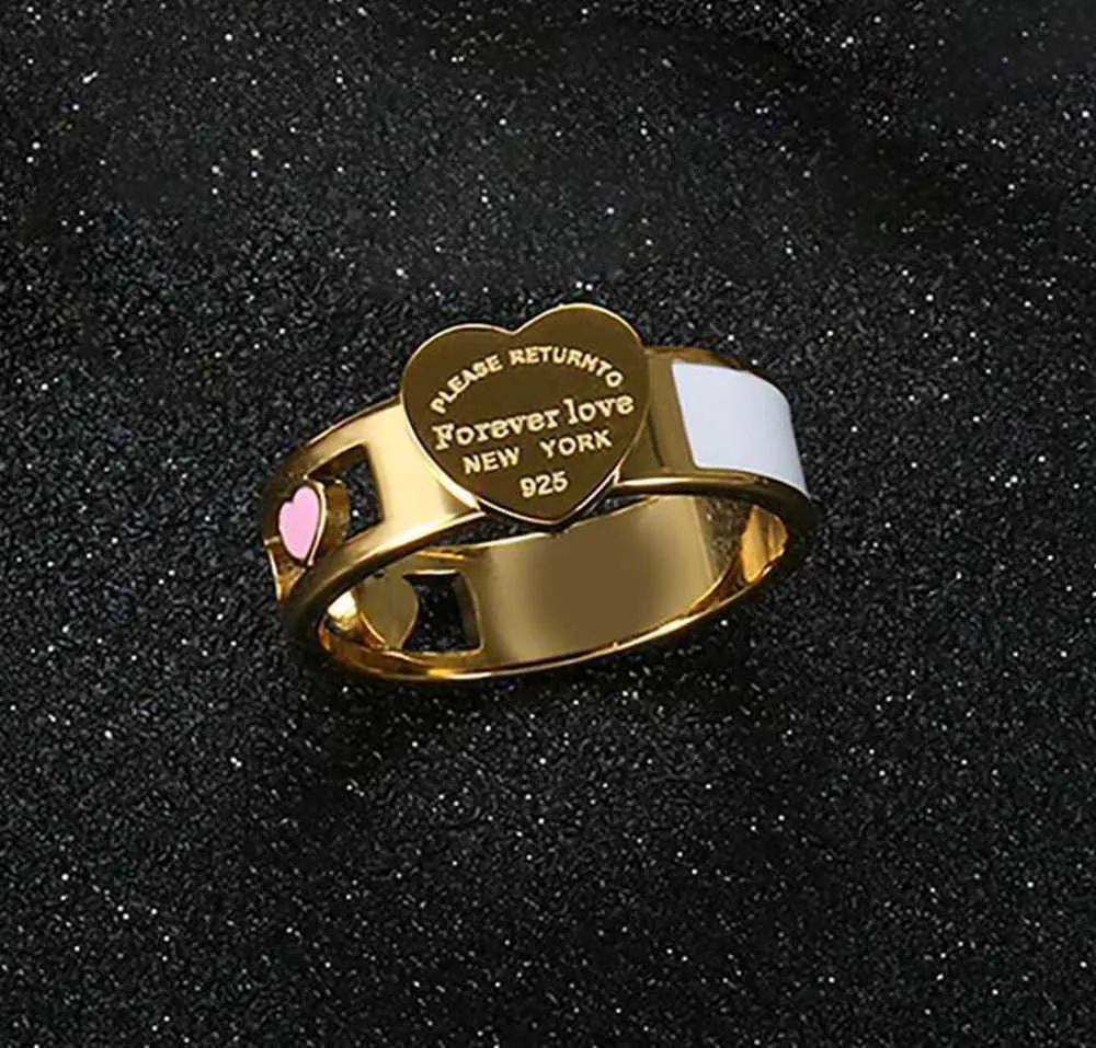 Cluster Rings Fashion Hollow Colorful Heart Stainless Steel Big Tag White Shell Ring For Women Girls Female Men Wedding Jewelry Fashion ring