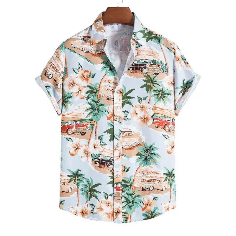 Мужские повседневные рубашки лето с коротким рукавом гавайской рубашка автосаловый принт с цветочным принтом мягкий фут