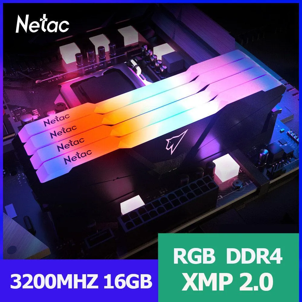 RAMs Netac Ram memory ddr4 memory 3600mhz ddr4 RGB ecc 3200MHz 3600mhz 8GBx2 16GB 32GB XMP 1.35v for Desktop Gaming Memory Module Ram