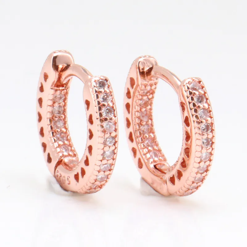 Nouveau Brillant 3 Couleurs En Option Pave Coeur Hoop Boucles D'oreilles Fasgion 925 Sterling Silver petite boucle d'oreille pour Femmes Mens Coeur Creux BOUCLE D'OREILLE