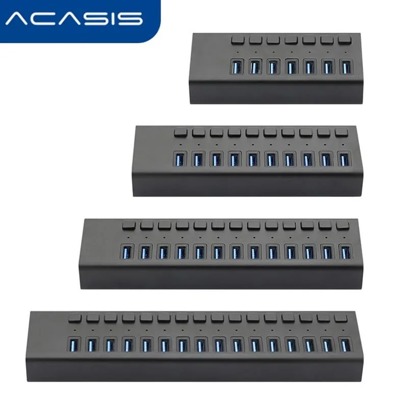 Hubs ACASIS de alta velocidade 5 Gbps Hub Industrial USB 3.0 Splitter com adaptador de energia independente integrado para PC/Telefone/laptop