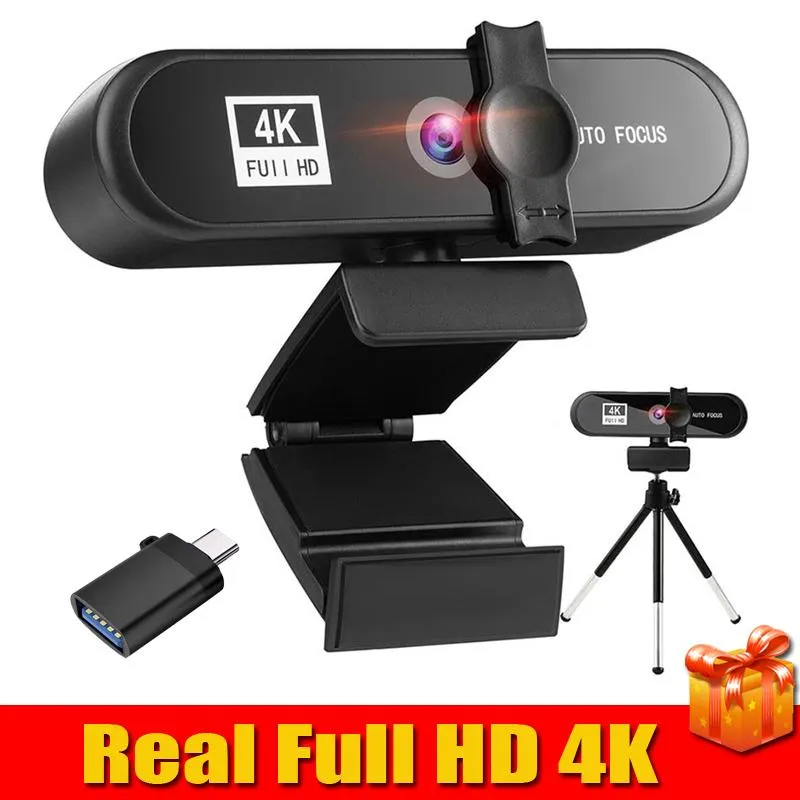 Webcams 4K 1K PC webcam com microfone Full HD 1080p Widescreen Computer Video Work Work Webcamera Rotatable USB 480p Web Camera Cam