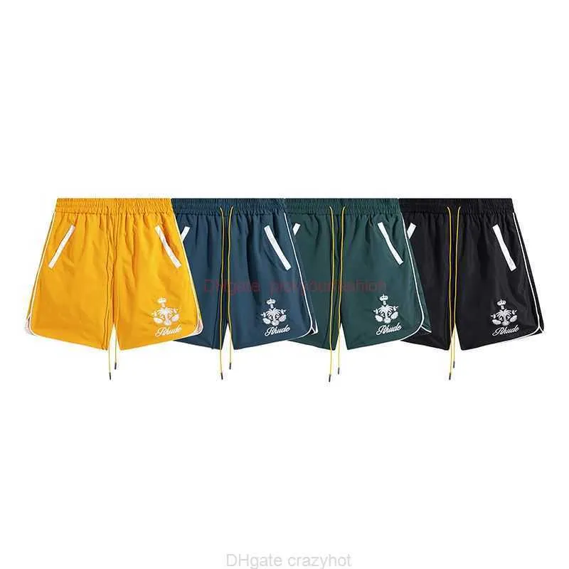 Designer Short Fashion Casual Clothing Beach shorts Rhude Coconut Crown Exquisite Embroidery Split Contrast Panel Elastic Pull Rope Casual Double Layer Shorts for