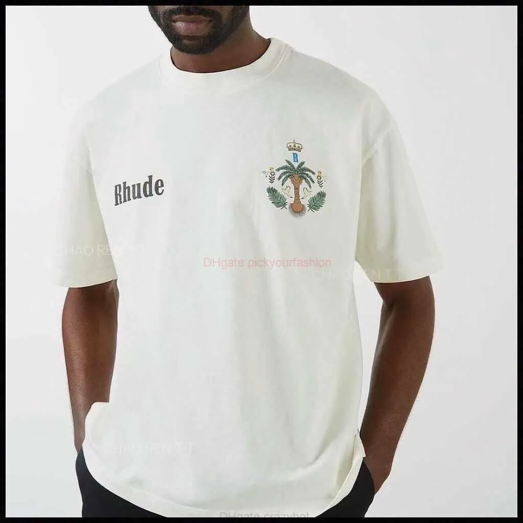 Designermode Kleidung T-Shirts T-Shirt American Rhude 23x Springsummer Crown Flower Print Lässiges Rundhals-Kurzarm-T-Shirt Vielseitig für Paare Cotton Street