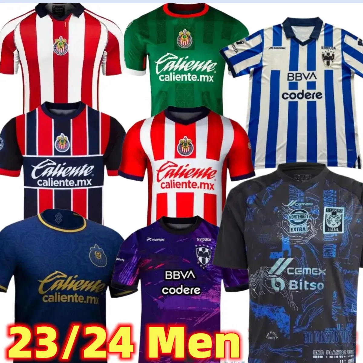 Chivas LIGA MX 2023 2024 Maillots de football MONTERREY Tigres UANL Jour de la Terre RAYADOS R.Funes Mori M.MEZA AKELOBA S.VEGAS 23 24 Ligue mexicaine à domicile 3ème Maillots de football pour hommes